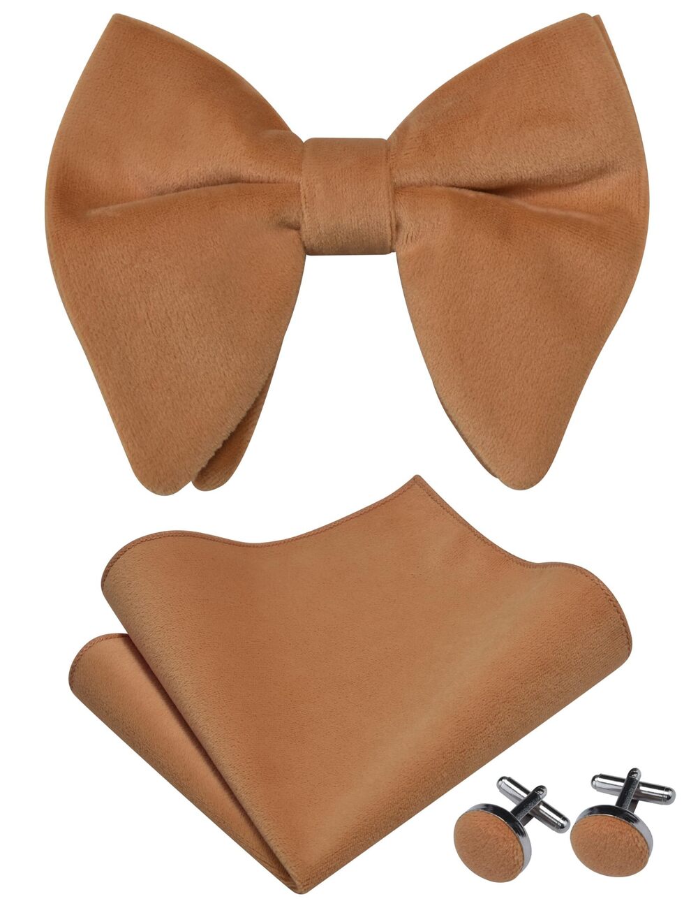 8134 Brown Over Size Bow Ties Velvet Pre-tied Big Bowtie and Pocket Square